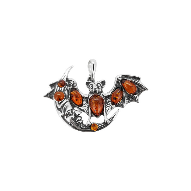 Cognac Amber "Bat On The Moon" Pendant
