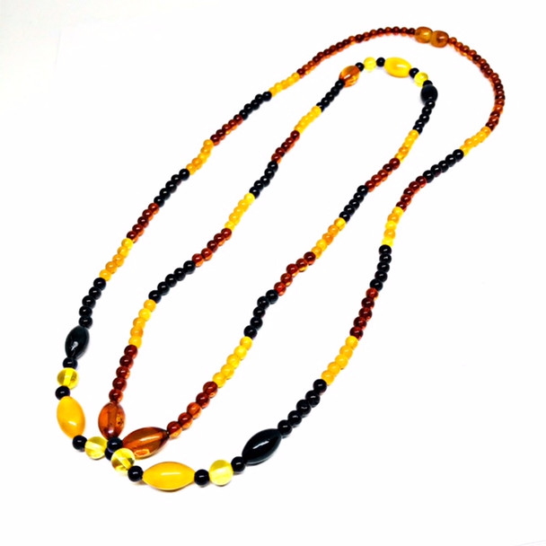 Multi Color Amber Bead Necklace 38"