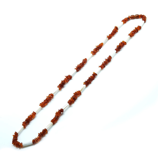 Cognac Amber With Seashell Necklace 22"