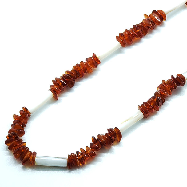 Cognac Amber With Seashell Necklace 22"
