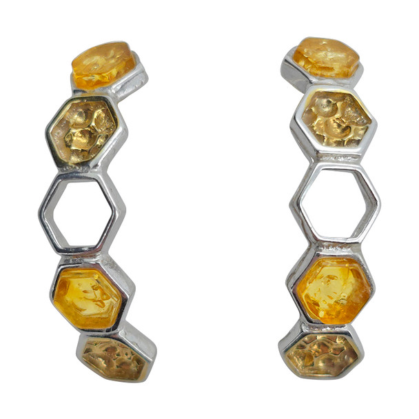 Citrine Amber Honeycomb Stud Earrings