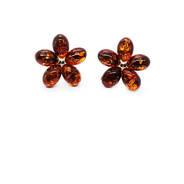 Cognac Amber Flower Earrings