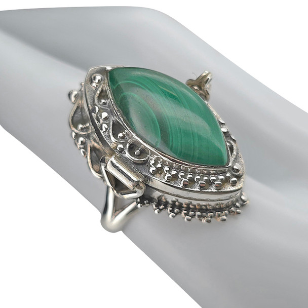 Malachite Sterling Silver Locket / Poison Ring