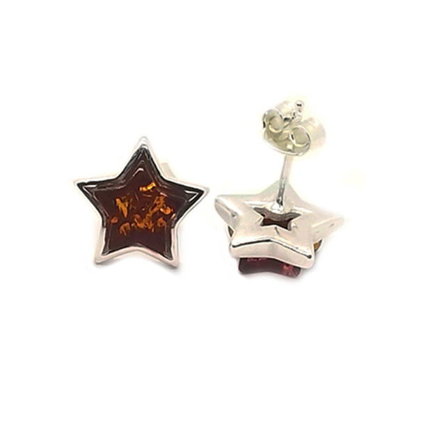 Cognac Amber Sterling Silver Star Earrings