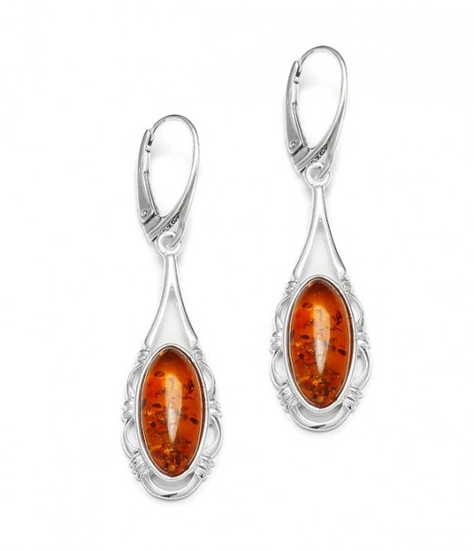 Oval Cognac Amber .925 Sterling Silver Earrings