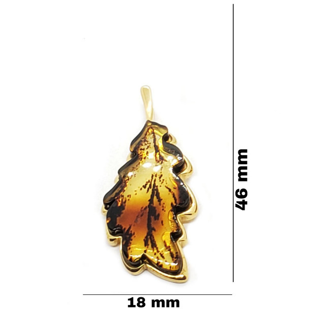 Laser Carved Amber Gold Plated Silver Leaf Pendant