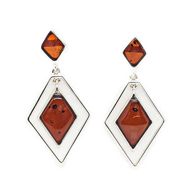 Modern Style Cherry Amber Post Dangle Earrings
