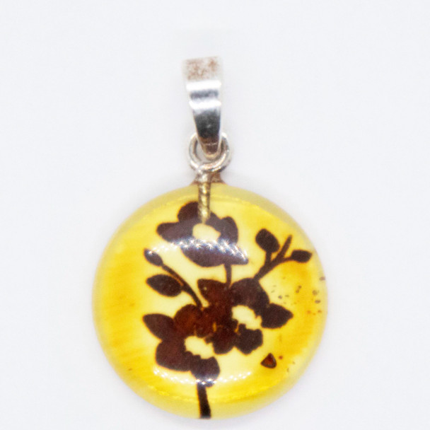 Orchid Flower Amber Intaglio/Cameo Pendant