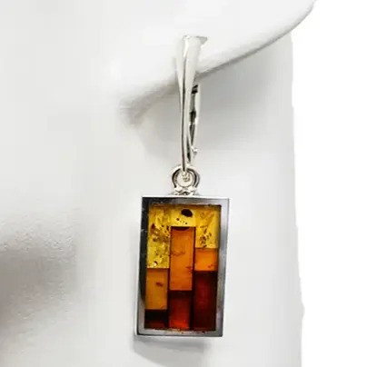Mosaic Multicolor Amber Earrings On Hooks