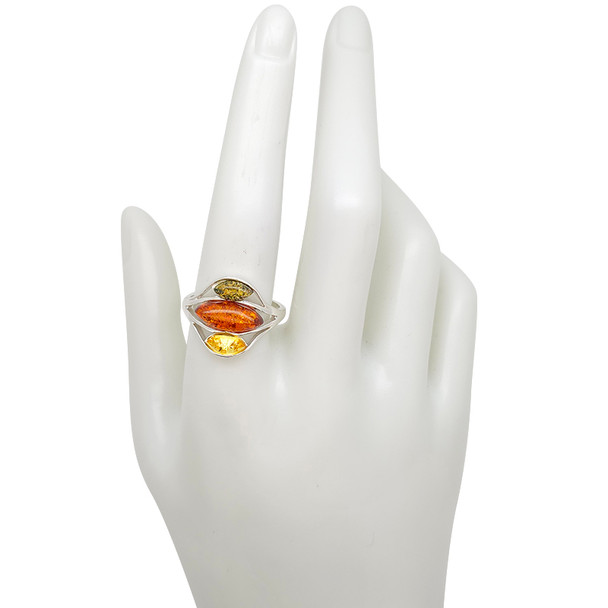 Multicolor Amber Silver Ring