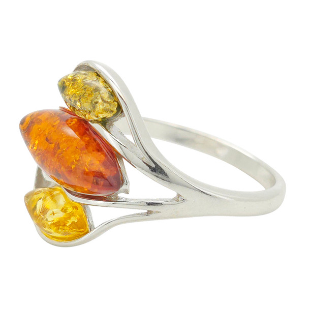 Multicolor Amber Silver Ring