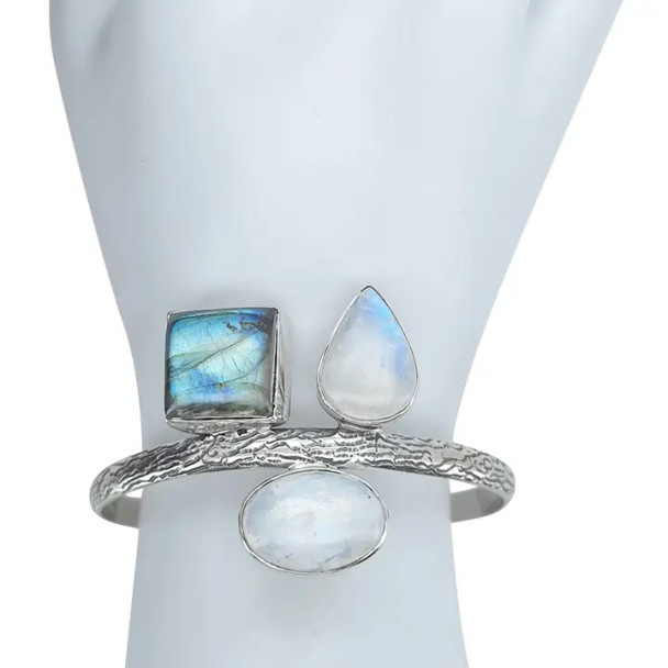 Labradorite/Moonstone Sterling Silver Cuff Bracelet