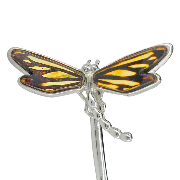 Dragonfly Cameo Amber Silver Cuff Bracelet