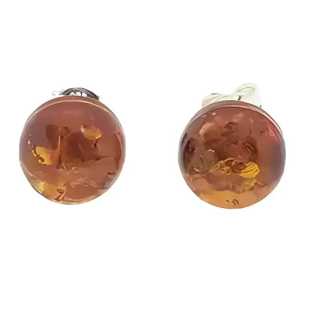 Round Cognac Amber Stud Earrings