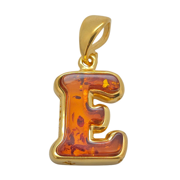 Amber Gold Plated Silver Alphabet Collection Letter E Pendant