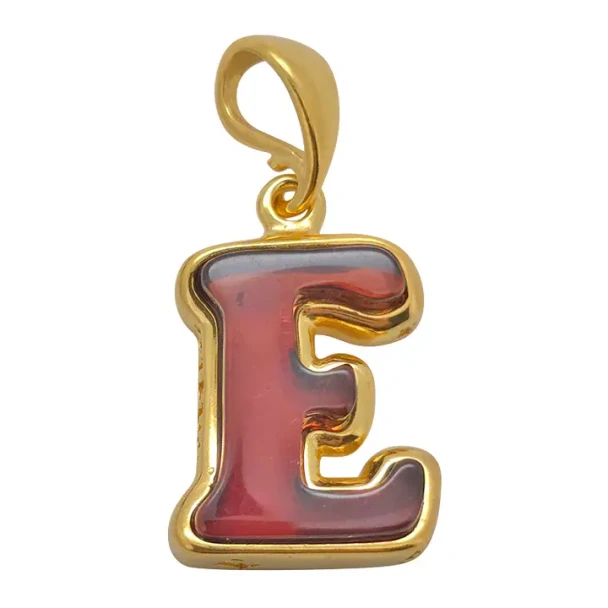 Amber Gold Plated Silver Alphabet Collection Letter E Pendant