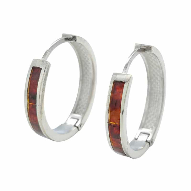 Cognac Mosaic Amber Sterling Silver Hoop Earrings