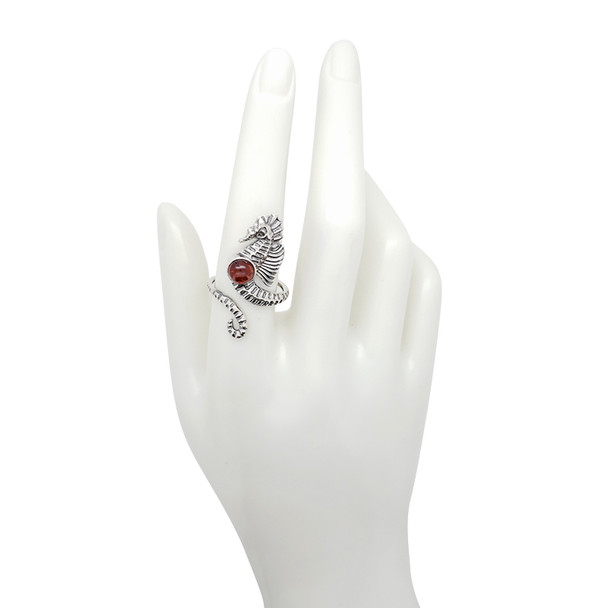 Cognac Amber Sterling Silver Seahorse Adjustable Ring