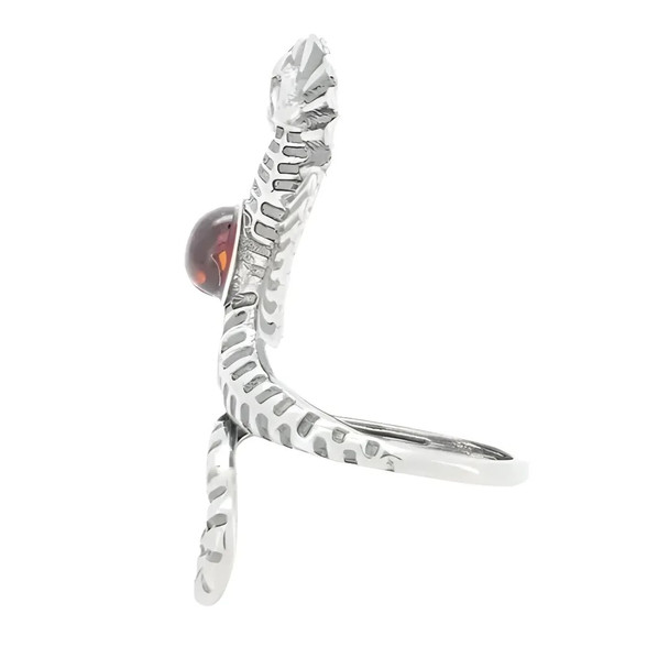 Cognac Amber Sterling Silver Seahorse Adjustable Ring