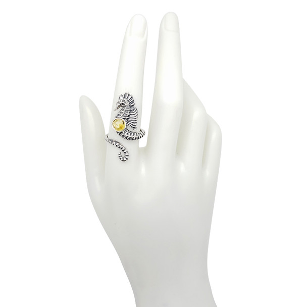 Citrine Amber Sterling Silver Seahorse Adjustable Ring