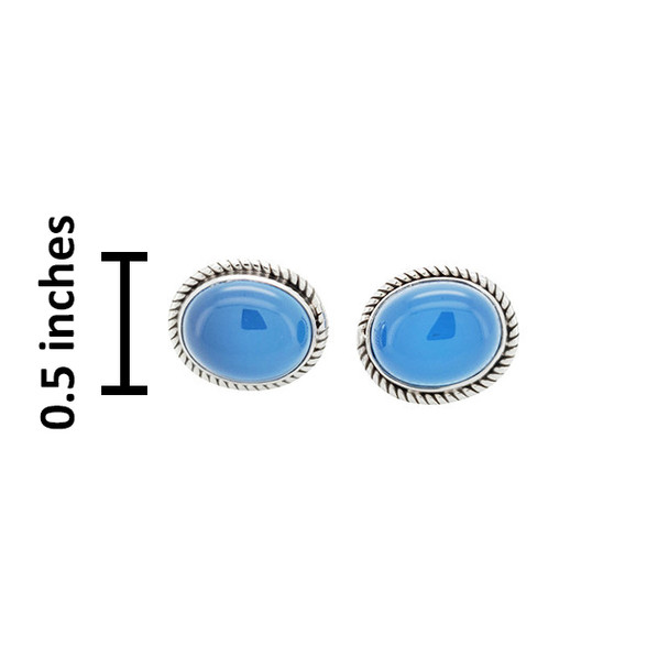 Large Blue Chalcedony Stud Silver Earrings