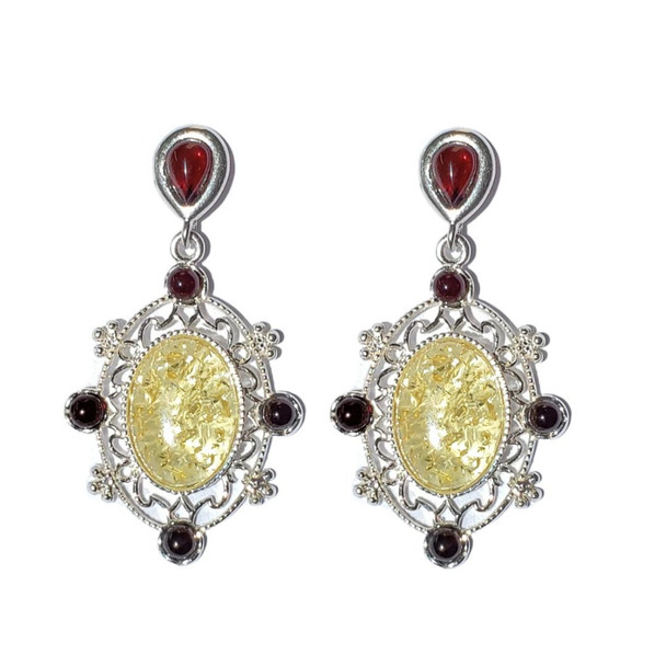 Multi-Color Amber Post Dangle Earrings