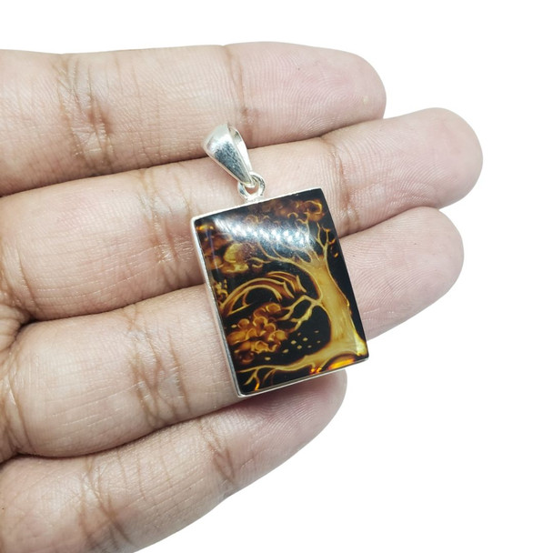 Amber Cameo / Intaglio ‚Tree of Life‚ Pendant