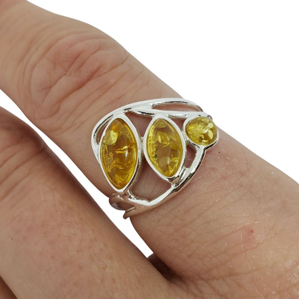 Citrine Amber Wave Style Ring &  .925 Sterling Silver