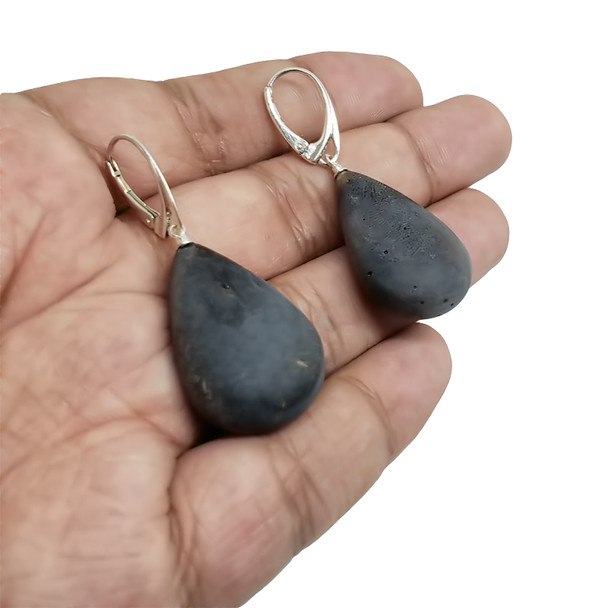 Teardrops Natural Black Amber Earrings