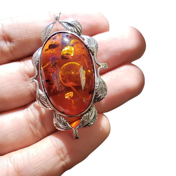 Baltic Amber Sterling Silver Handmade Brooch/Pendant