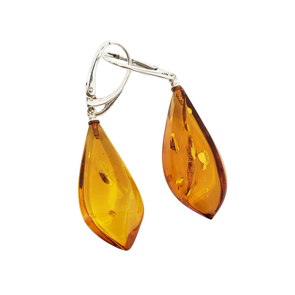 Amber Semi Faceted Drop Earrings On Hooks
