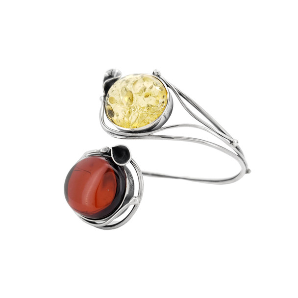Handmade Multicolor Amber Silver Cuff Bracelet