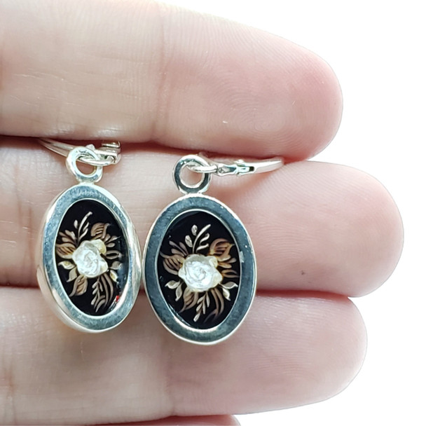 Baltic Amber Cameo Carved Rose Earrings. Amber Jewelry