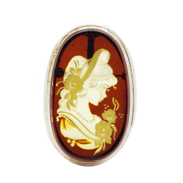 Carved Lady Amber Cameo Pin/Pendant