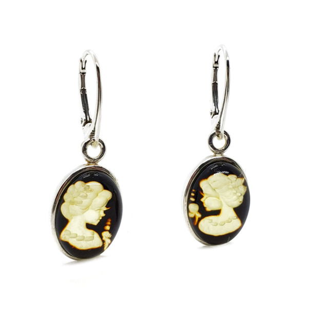 Baltic Amber Carved Lady Earrings. Amber Jewelry