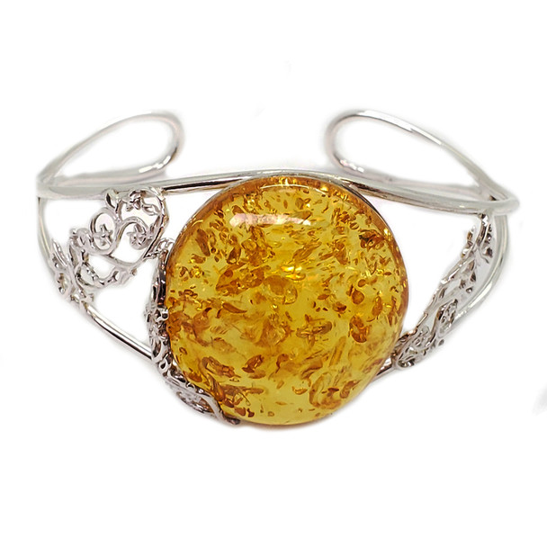 Cognac Amber Sterling Silver Open Cuff Bracelet