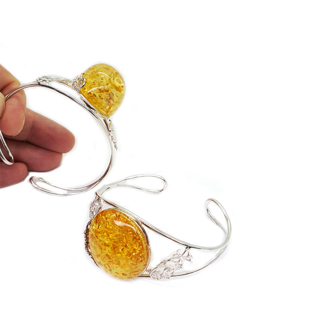 Cognac Amber Sterling Silver Open Cuff Bracelet