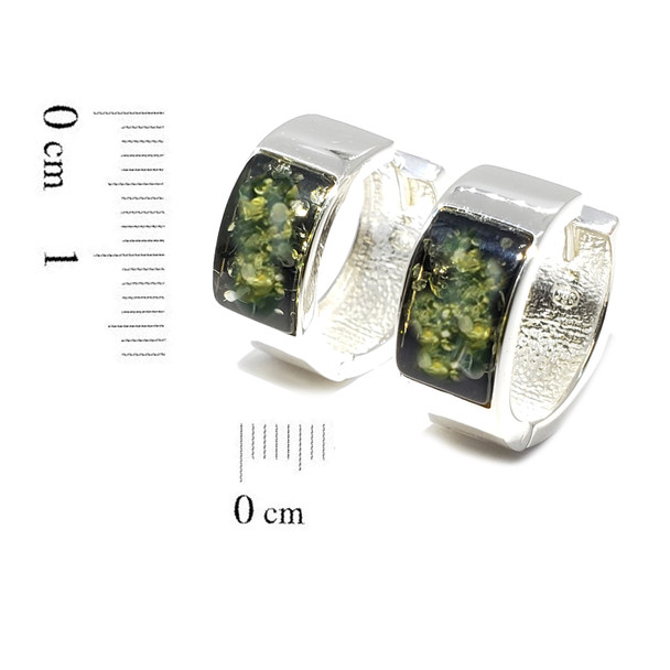 Rectangle Green Amber Sterling Silver Hoop Earrings