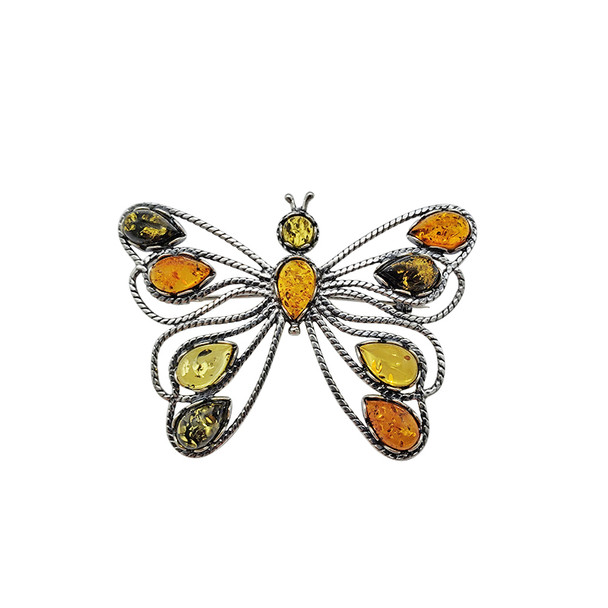 Multicolor Amber Butterfly Large Brooch/Pin