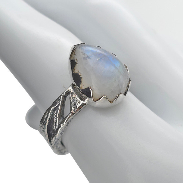 Textured & Thick Teardrop Moonstone Sterling Silver Ring