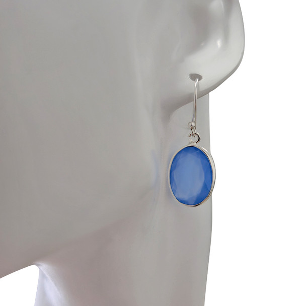 Faceted Blue Chalcedony Sterling Silver Earrings On Hooks - Retry