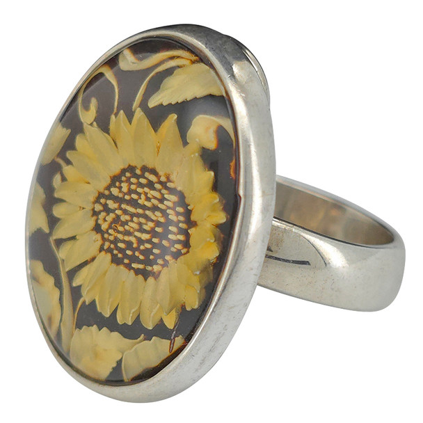 Sunflower Amber Cameo Adjustable Ring