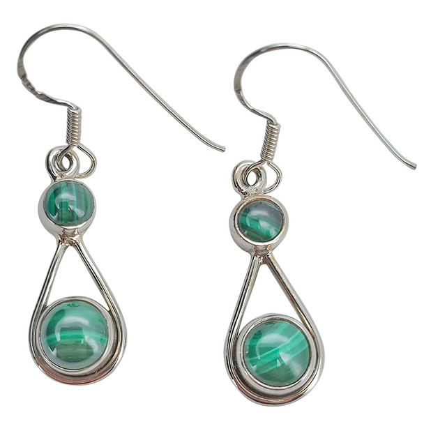 Malachite Sterling Silver Earrings On Hooks - Retry