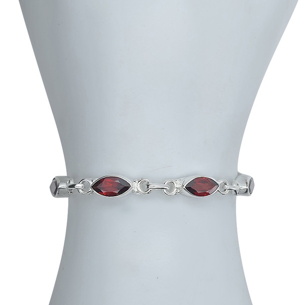 Faceted Garnet Sterling Silver Link Bracelet - Retry