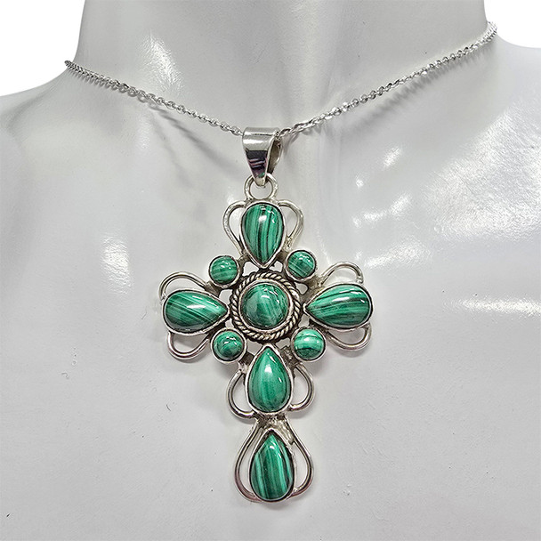 Malachite Sterling Silver Cross Pendant - Retry