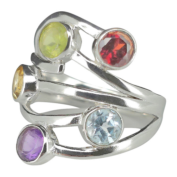 Faceted Five Gemstone Rainbow Ring