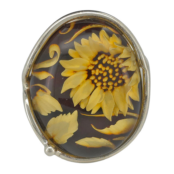 Sunflower Amber Cameo Adjustable Ring --