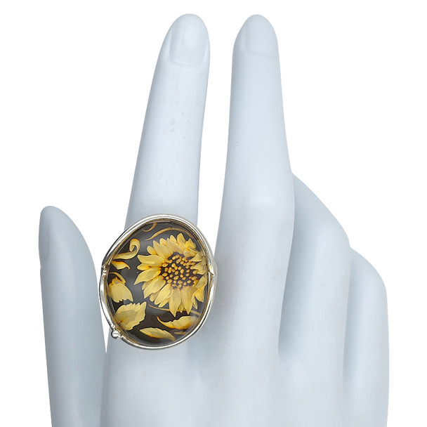 Sunflower Amber Cameo Adjustable Ring --