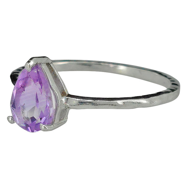 Faceted Amethyst Thin & Textured Sterling Silver Ring