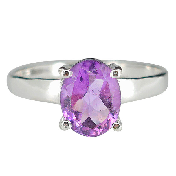 Faceted Classic Oval Amethyst Sterling Silver Ring